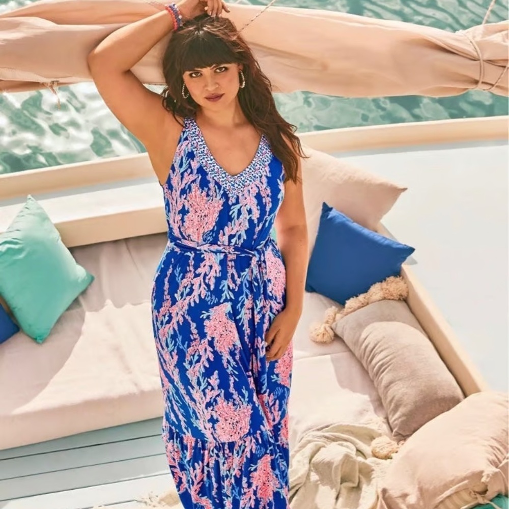 Lilly Pulitzer Madsen Midi Dress M Borealis Blue Swim On Over Engineered